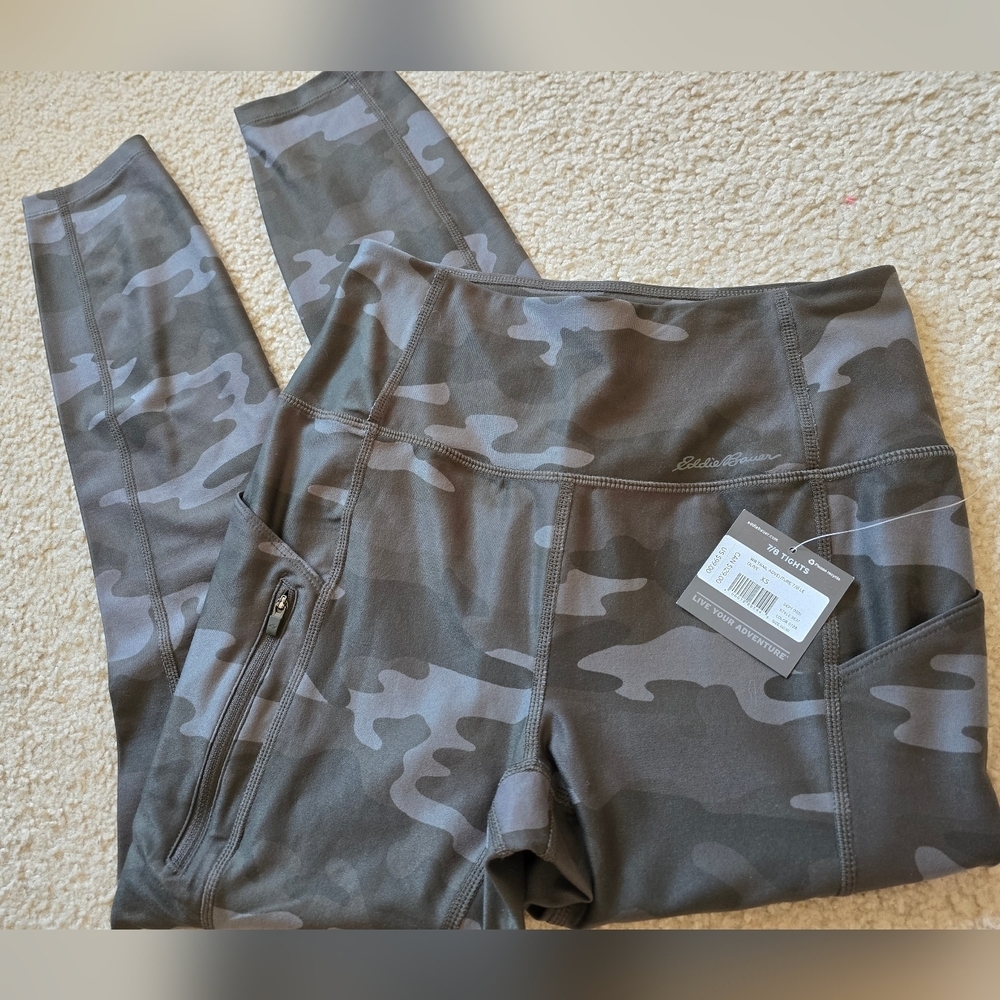NWT Eddie Bauer Crossover 7/8 Adventure High-Rise Leggings Olive Camo Green